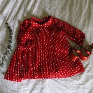 Gap Red & White Sheer Pleated Dress 6-12M w/shoes